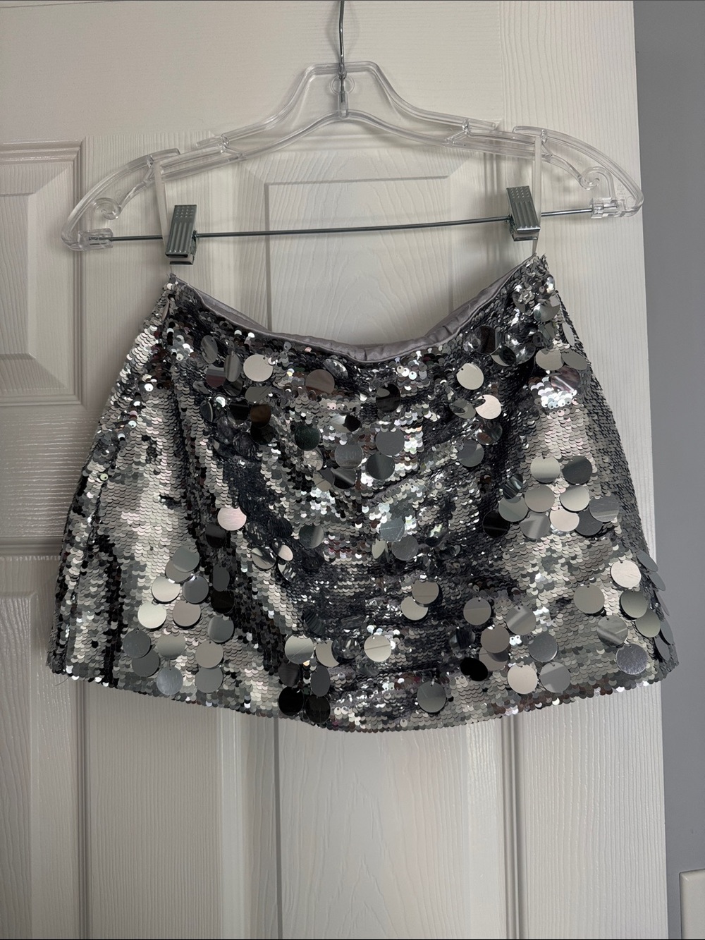 Silver Sequin Mini Skirt with Mirror Discs